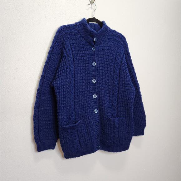 Vintage Handmade Sweater Cardigan Grandma Grandpa Cable Knit VTG Shirt - Picture 3 of 4